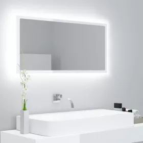   Magasfényű fehér akril LED-es fürdőszobatükör 90x8,5x37 cm