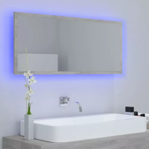 Betonszürke akril LED-es fürdőszobatükör 100x8,5x37 cm