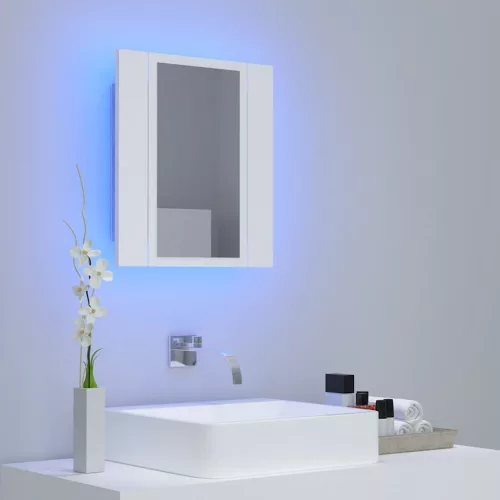 Fehér akril LED-es fürdőszobaszekrény tükörrel 40 x 12 x 45 cm