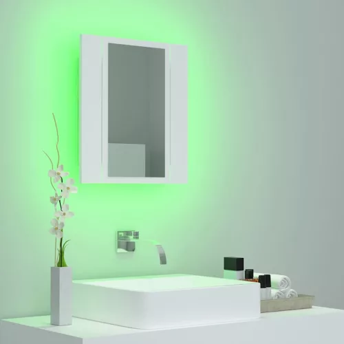 Fehér akril LED-es fürdőszobaszekrény tükörrel 40 x 12 x 45 cm