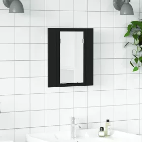   Fekete akril LED-es fürdőszobaszekrény tükörrel 40x12x45 cm