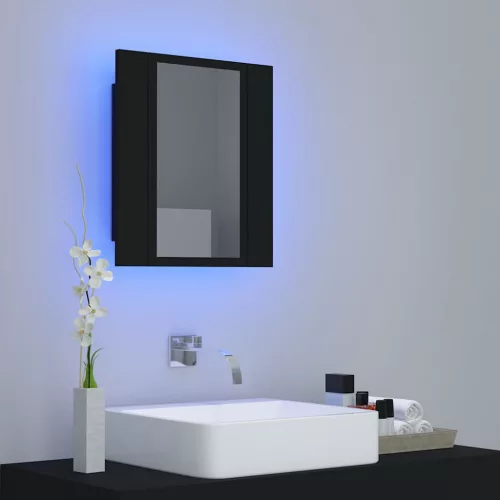 Fekete akril LED-es fürdőszobaszekrény tükörrel 40x12x45 cm