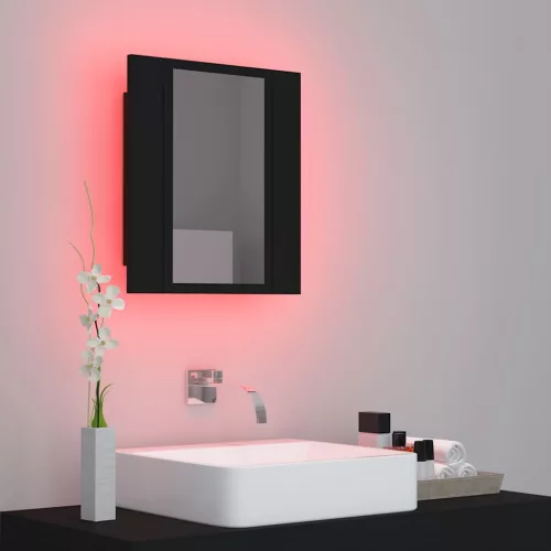 Fekete akril LED-es fürdőszobaszekrény tükörrel 40x12x45 cm
