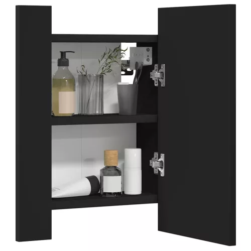 Fekete akril LED-es fürdőszobaszekrény tükörrel 40x12x45 cm