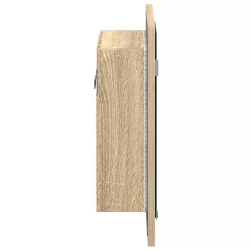 Tölgyszínű akril LED-es tükrös fürdőszobaszekrény 40x12x45 cm