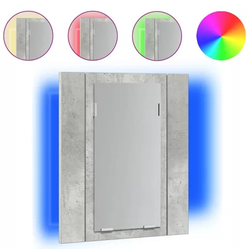 Betonszürke akril LED-es tükrös fürdőszobaszekrény 40x12x45 cm