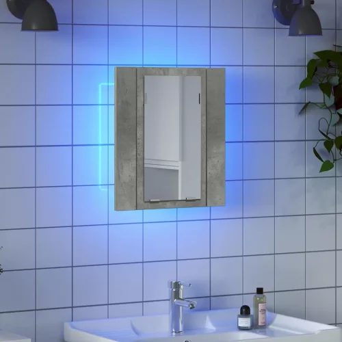 Betonszürke akril LED-es tükrös fürdőszobaszekrény 40x12x45 cm