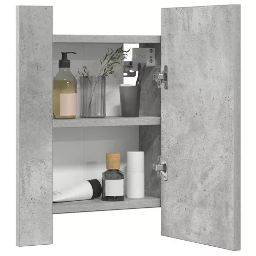 Betonszürke akril LED-es tükrös fürdőszobaszekrény 40x12x45 cm