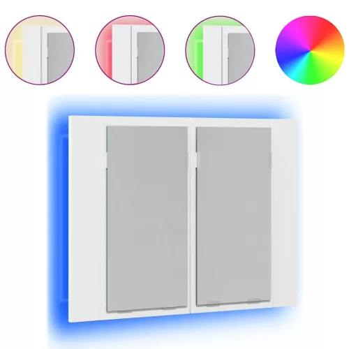 Fehér akril LED-es fürdőszobaszekrény tükörrel 60x12x45 cm