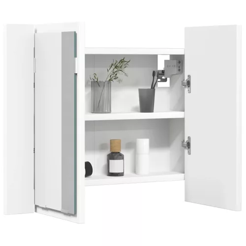Fehér akril LED-es fürdőszobaszekrény tükörrel 60x12x45 cm