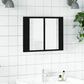   Fekete akril LED-es fürdőszobaszekrény tükörrel 60x12x45 cm