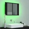 Fekete akril LED-es fürdőszobaszekrény tükörrel 60x12x45 cm