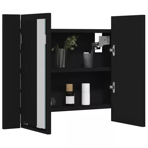 Fekete akril LED-es fürdőszobaszekrény tükörrel 60x12x45 cm