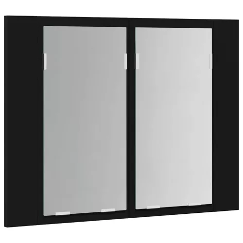 Fekete akril LED-es fürdőszobaszekrény tükörrel 60x12x45 cm