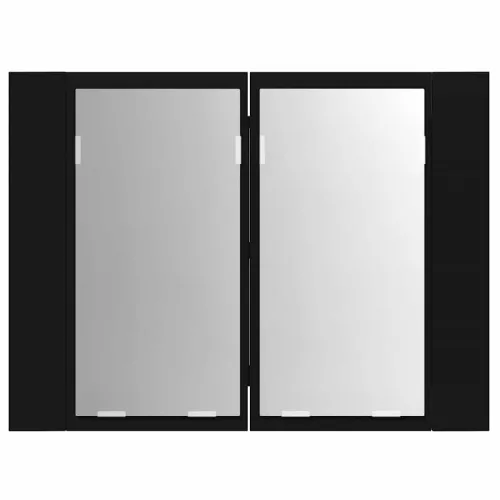 Fekete akril LED-es fürdőszobaszekrény tükörrel 60x12x45 cm