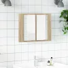 Tölgyszínű akril LED-es tükrös fürdőszobaszekrény 60x12x45 cm