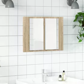   Tölgyszínű akril LED-es tükrös fürdőszobaszekrény 60x12x45 cm