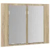 Tölgyszínű akril LED-es tükrös fürdőszobaszekrény 60x12x45 cm