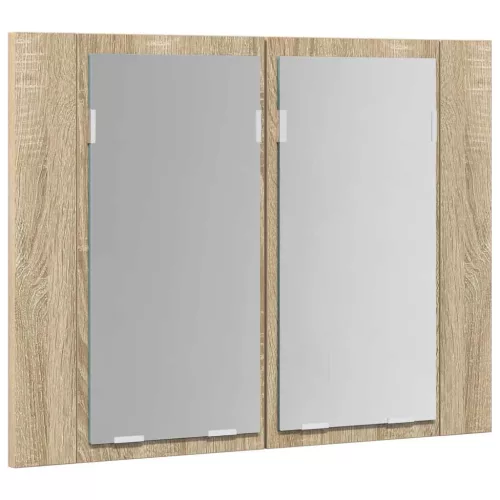 Tölgyszínű akril LED-es tükrös fürdőszobaszekrény 60x12x45 cm