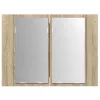 Tölgyszínű akril LED-es tükrös fürdőszobaszekrény 60x12x45 cm