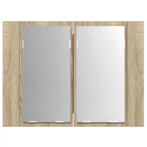 Tölgyszínű akril LED-es tükrös fürdőszobaszekrény 60x12x45 cm