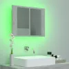 Betonszürke akril LED-es tükrös fürdőszobaszekrény 60x12x45 cm