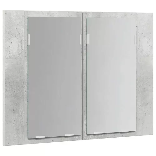 Betonszürke akril LED-es tükrös fürdőszobaszekrény 60x12x45 cm
