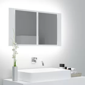   Fehér akril LED-es fürdőszobaszekrény tükörrel 80x12x45 cm