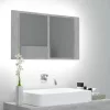 Betonszürke akril LED-es tükrös fürdőszobaszekrény 80x12x45 cm