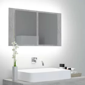   Betonszürke akril LED-es tükrös fürdőszobaszekrény 80x12x45 cm