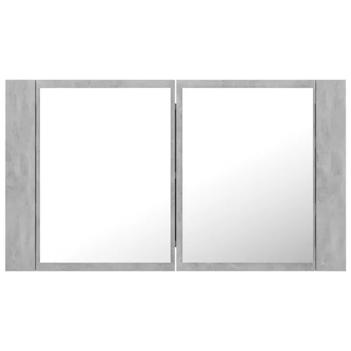 Betonszürke akril LED-es tükrös fürdőszobaszekrény 80x12x45 cm