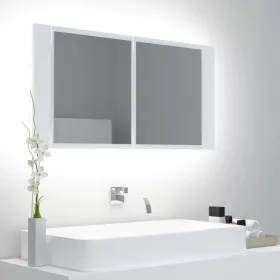   Fehér akril LED-es fürdőszobaszekrény tükörrel 90x12x45 cm
