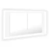 Fehér akril LED-es fürdőszobaszekrény tükörrel 90x12x45 cm