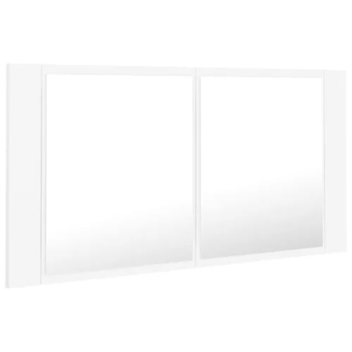 Fehér akril LED-es fürdőszobaszekrény tükörrel 90x12x45 cm