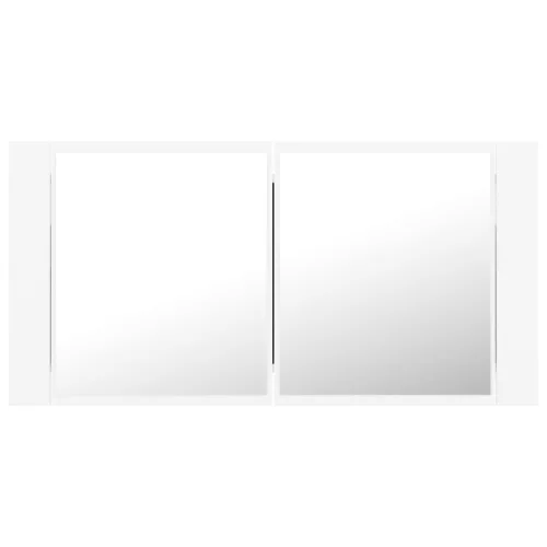 Fehér akril LED-es fürdőszobaszekrény tükörrel 90x12x45 cm