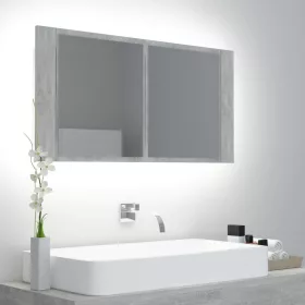   Betonszürke akril LED-es tükrös fürdőszobaszekrény 90x12x45 cm