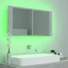 Betonszürke akril LED-es tükrös fürdőszobaszekrény 90x12x45 cm