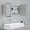 Betonszürke akril LED-es tükrös fürdőszobaszekrény 90x12x45 cm