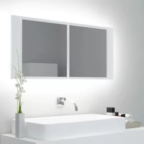   Fehér akril LED-es fürdőszobaszekrény tükörrel 100 x 12 x 45 cm