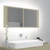 Tölgyszínű akril LED-es tükrös fürdőszobaszekrény 100x12x45 cm