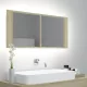 Tölgyszínű akril LED-es tükrös fürdőszobaszekrény 100x12x45 cm