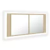Tölgyszínű akril LED-es tükrös fürdőszobaszekrény 100x12x45 cm
