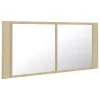 Tölgyszínű akril LED-es tükrös fürdőszobaszekrény 100x12x45 cm