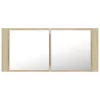 Tölgyszínű akril LED-es tükrös fürdőszobaszekrény 100x12x45 cm