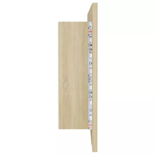 Tölgyszínű akril LED-es tükrös fürdőszobaszekrény 100x12x45 cm
