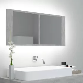   Betonszürke akril LED-es tükrös fürdőszobaszekrény 100x12x45 cm