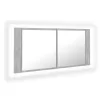 Betonszürke akril LED-es tükrös fürdőszobaszekrény 100x12x45 cm