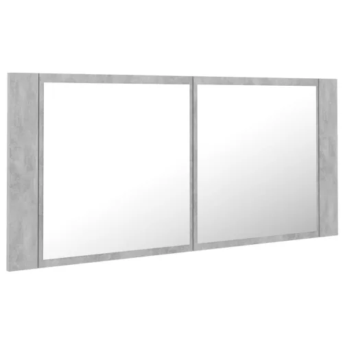 Betonszürke akril LED-es tükrös fürdőszobaszekrény 100x12x45 cm