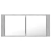 Betonszürke akril LED-es tükrös fürdőszobaszekrény 100x12x45 cm