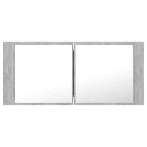 Betonszürke akril LED-es tükrös fürdőszobaszekrény 100x12x45 cm